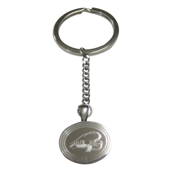Silver Toned Oval Etched Shrimp Pendant Keychain - Picture 1 of 2